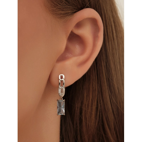 Серьги из серебра 925 пробы с искусственным турмалином и фианитами