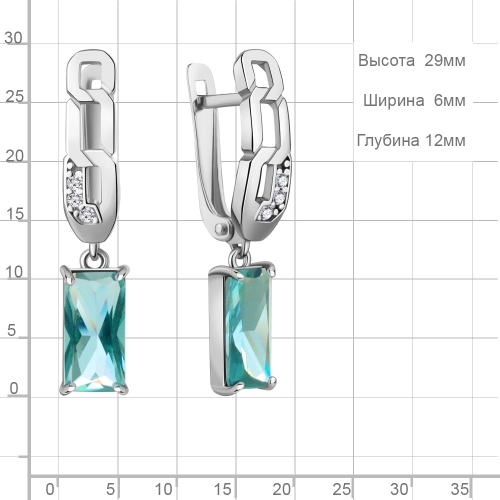 Серьги из серебра 925 пробы с искусственным турмалином и фианитами