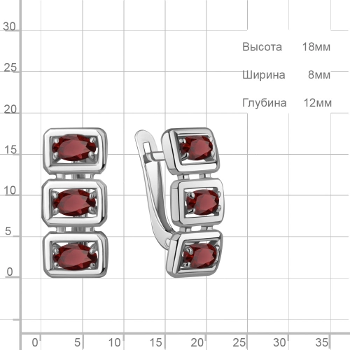 Серьги из серебра 925 пробы с гранатами