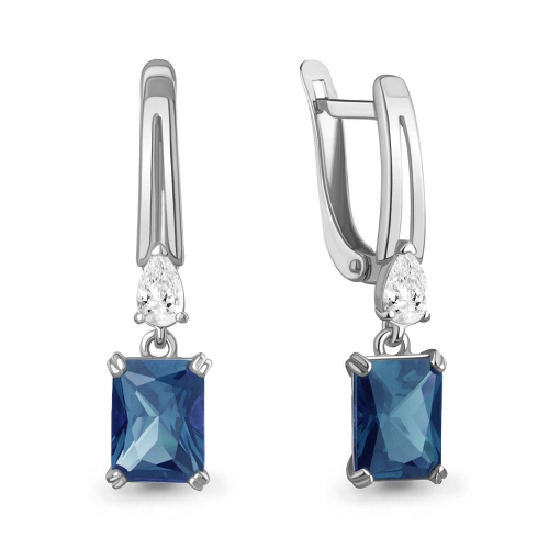 Серьги из серебра 925 пробы с исксственным топазом London Blue и фианитами