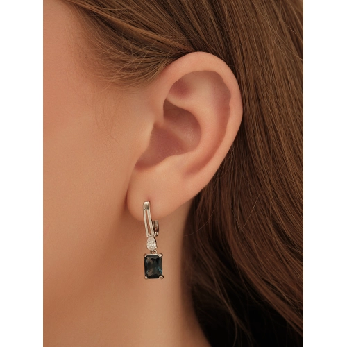 Серьги из серебра 925 пробы с исксственным топазом London Blue и фианитами