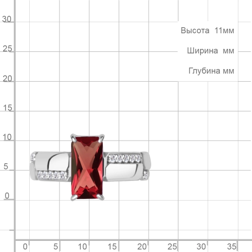 Кольцо из серебра 925 пробы с искусственным гранатом и фианитами