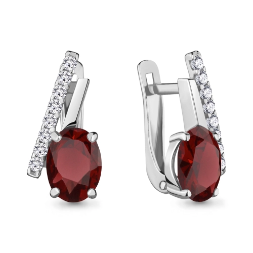 Серьги из серебра 925 пробы с гранатами и фианитами