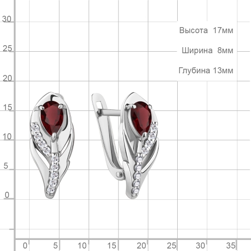 Серьги из серебра 925 пробы с гранатами и фианитами