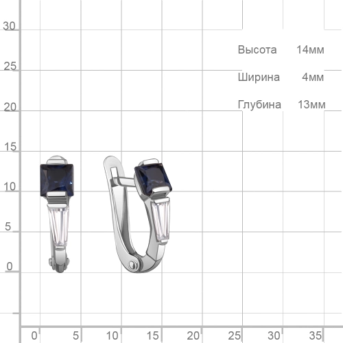 Серьги из серебра 925 пробы с искусвтвенным сапфиром и фианитами