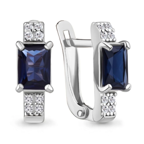 Серьги из серебра 925 пробы с искусвтвенным сапфиром и фианитами