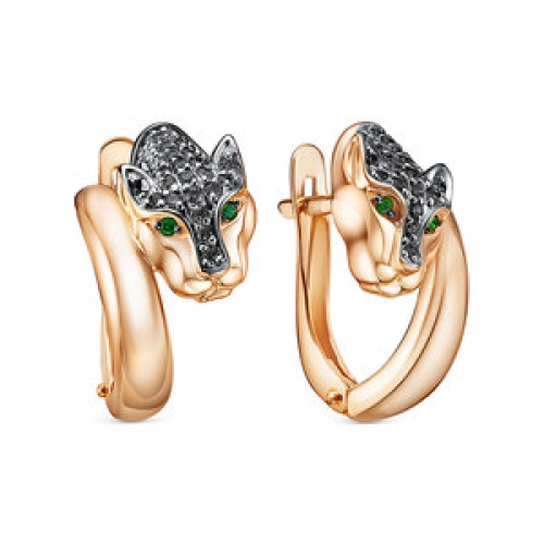 Серьги из золота 585 пробы с цветными фианитами