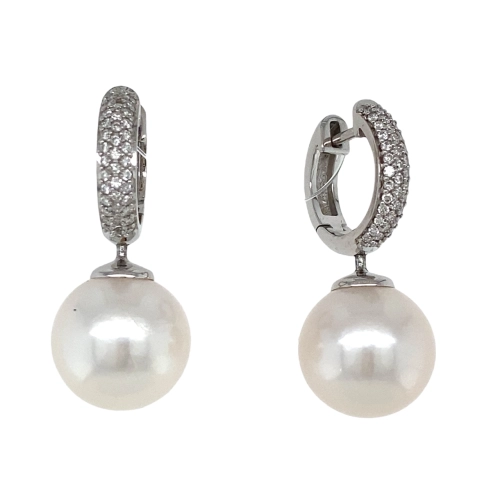 Серьги из белого золота 585 пробы с жемчугом и бриллиантами