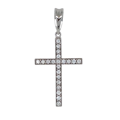 Подвеска декоративный крест из белого золота 585 пробы с бриллиантами