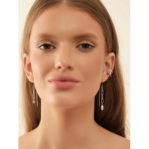 Моносерьга кафф из серебра 925 пробы с фианитом