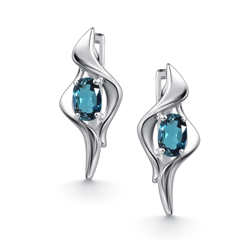 Серьги из серебра 925 пробы с топазом London Blue