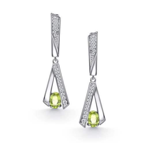Серьги из серебра 925 пробы с хризолитом и фианитами