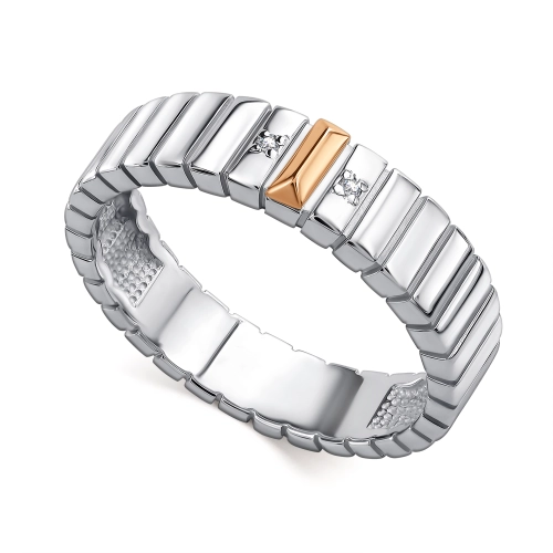 Кольцо из серебра 925 пробы с накладкой из золота 585 пробы с бриллиантами