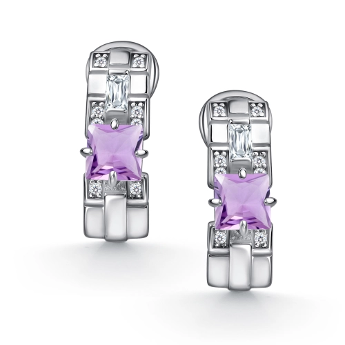 Серьги из серебра 925 пробы с аметистами и фианитами