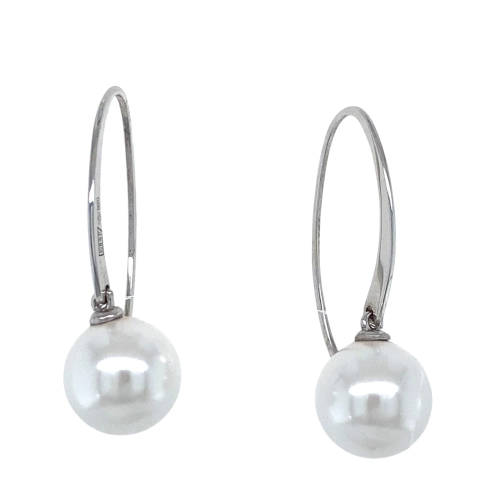 Серьги петельки из серебра 925 пробы с искусственным жемчугом