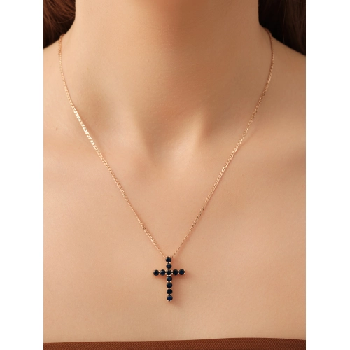 Подвеска декоративный крест из золота 585 пробы с сапфиром