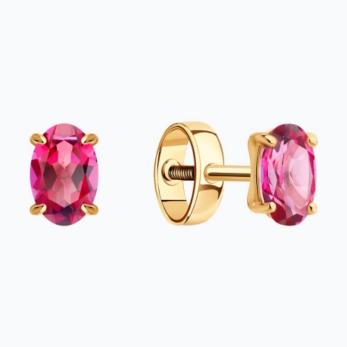 Пусеты (585) топаз розовый