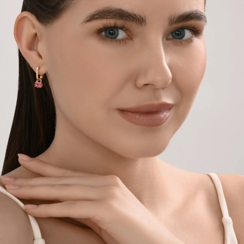Серьги (585) топаз розовый