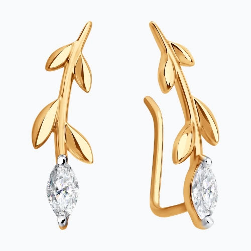 Серьги пины из золота 585 с фианитами