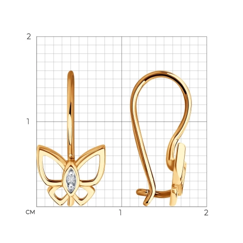 Серьги петельки из золота 585 пробы с фианитами