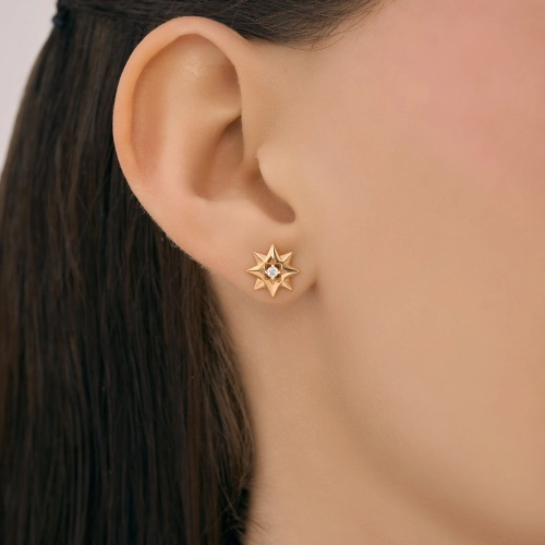 Серьги пусеты из золота 585 пробы с фианитами