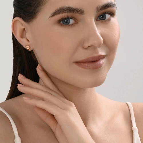 Серьги пусеты из золота 585 пробы с фианитами