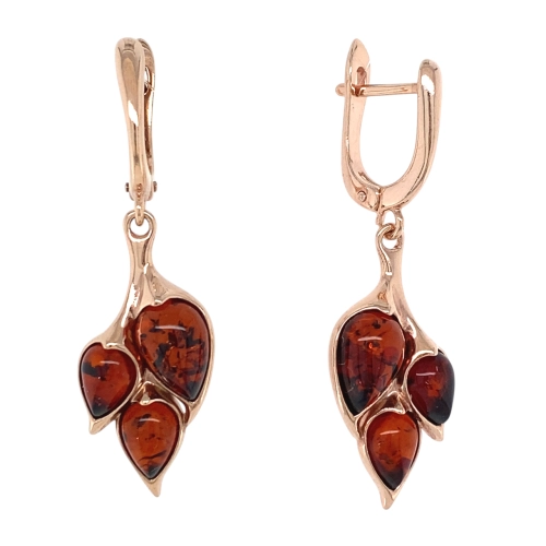 Серьги из серебра 925 пробы с позолотой, с янтарем