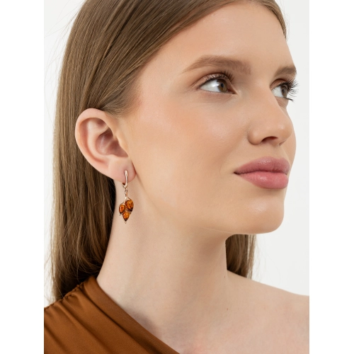 Серьги из серебра 925 пробы с позолотой, с янтарем