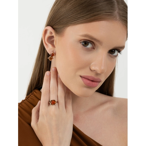 Серьги из серебра 925 пробы с позолотой, с янтарем