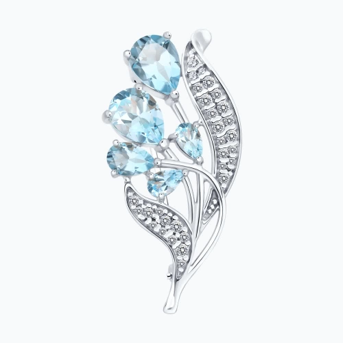 Брошь из серебра 925 пробы с топазами и фианитами