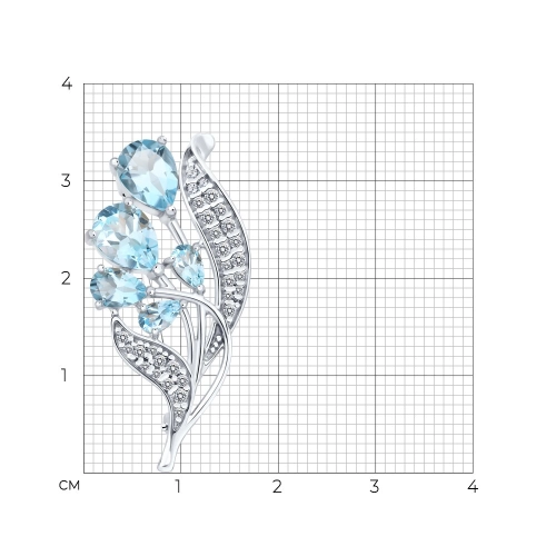 Брошь из серебра 925 пробы с топазами и фианитами