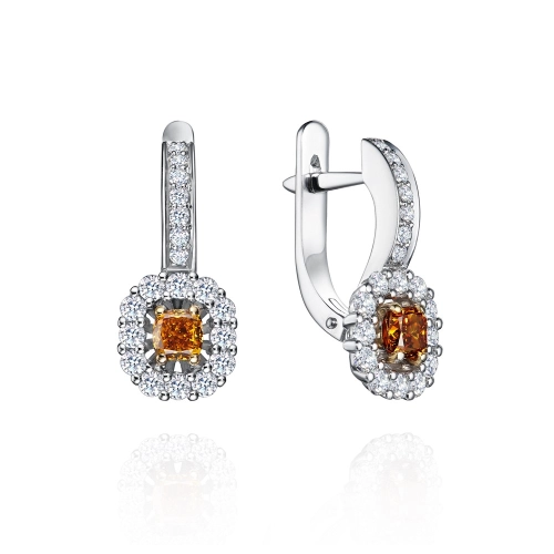 Серьги (585 б) желтый бриллиант, бриллиант