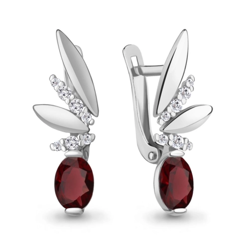 Серьги из серебра 925 пробы с гранатами и фианитами