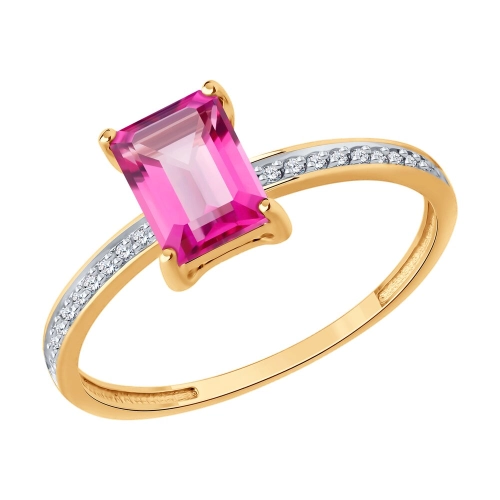 Кольцо (585) топаз розовый, фианит