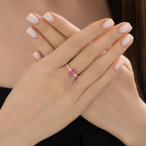 Кольцо (585) топаз розовый, фианит