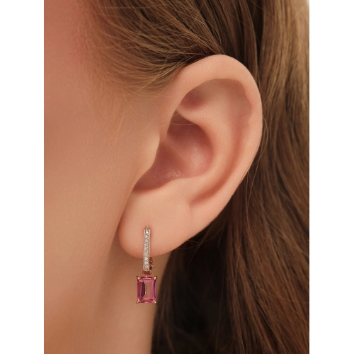 Серьги (585) топаз розовый, фианит