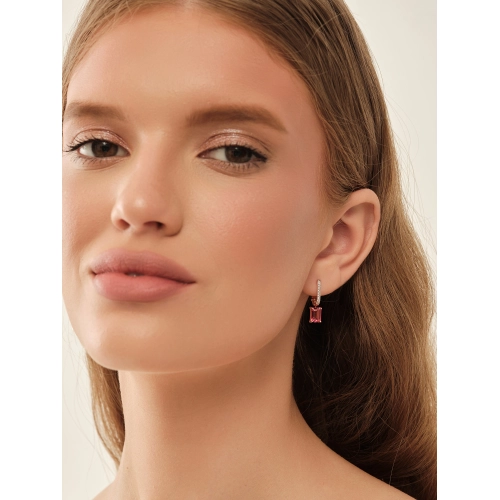 Серьги (585) топаз розовый, фианит