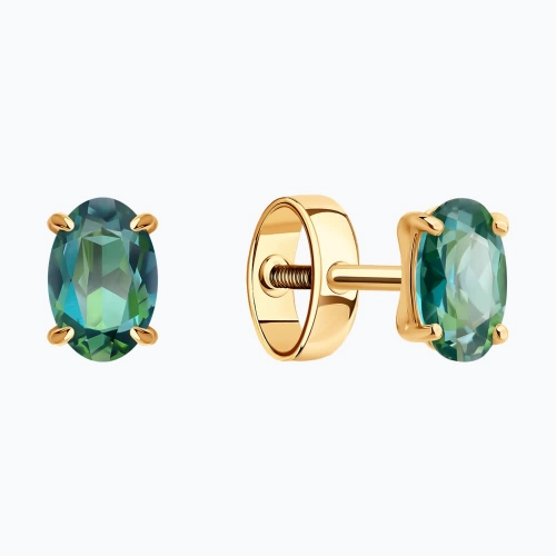 Пусеты (585) топаз зеленый