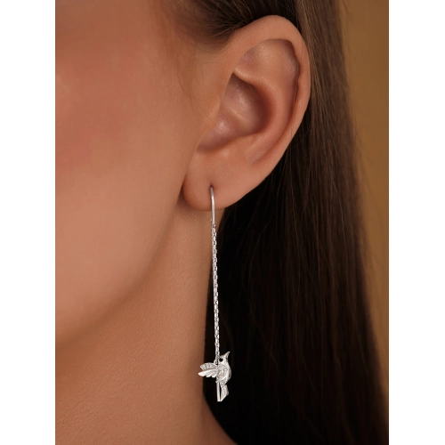 Серьги продевки из серебра 925 пробы с фианитами