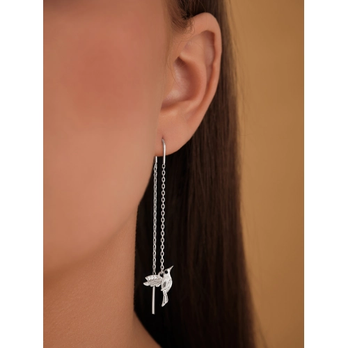 Серьги продевки из серебра 925 пробы с фианитами