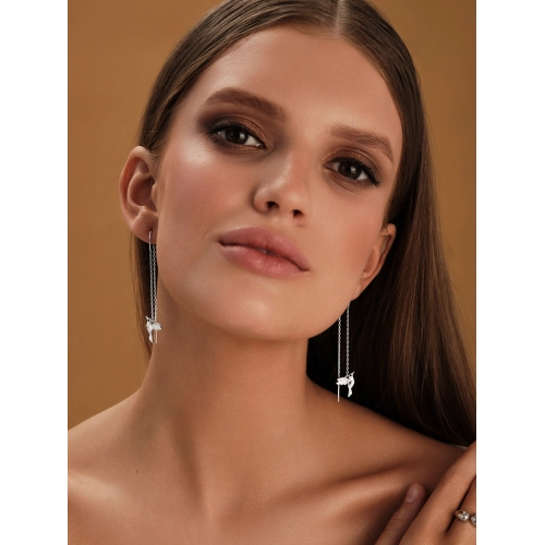 Серьги продевки из серебра 925 пробы с фианитами