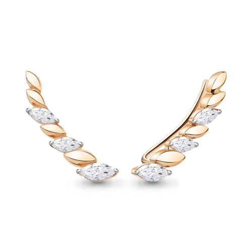 Серьги пины из серебра 925 пробы  с позолотой, с фианитом