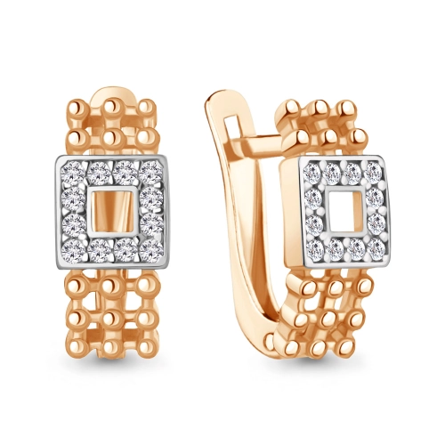 Серьги из серебра 925 пробы с позолотой, сфианитами