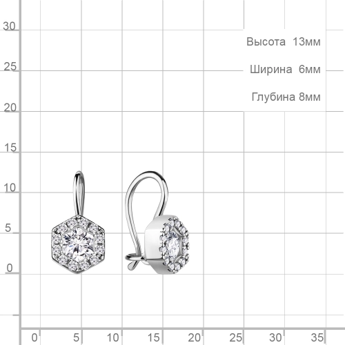 Серьги петельки из серебра 925 пробы с фианитами