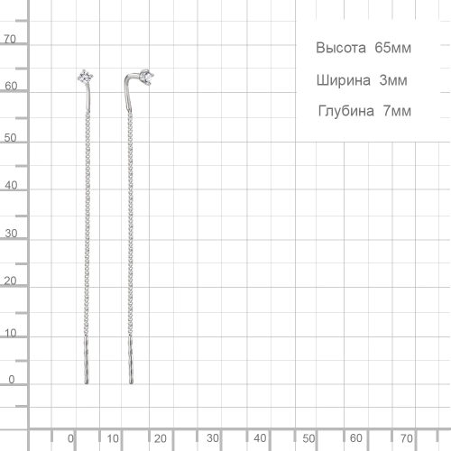 Серьги продевки из серебра 925 пробы с фианитами