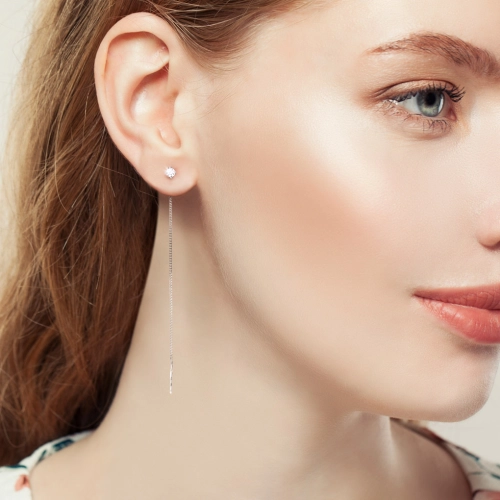 Серьги продевки из серебра 925 пробы с фианитами