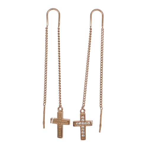 Серьги продевки из серебра 925 пробы с позолотой, с фианитами