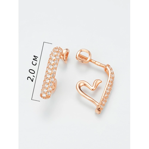 Серьги пусеты из серебра 925 пробы с позолотой, с фианитами