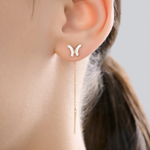 Серьги продевки из золота 585 пробы с фианитами