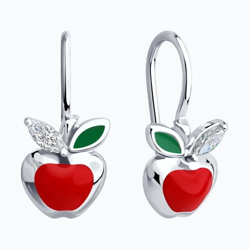 Серьги петельки из серебра 925 пробы с эмалью и фианитами